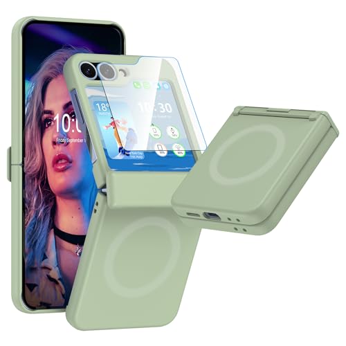 Entworfen für Samsung Galaxy Z Flip 6/5, magnetisch, [kompatibel mit MagSafe], Scharnierschutz mit Displayschutzfolie, harte PC-Schutzhülle für Damen, Herren, Grün von SQMCase