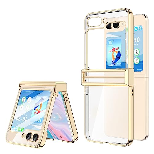 Galaxy Z Flip 5 Hülle mit Scharnierschutz, ultradünn, Crystal Z Flip 5 Hülle, transparente Beschichtung, Schutzhülle für Samsung Z Flip 5 (klares Gold) von SQMCase