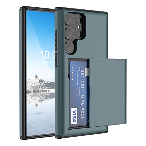 Kompatibel mit Galaxy S23 Ultra Hülle Brieftasche mit Kreditkartenhalter Ausweisfach Stoßfest Hart PC TPU Handyhülle Slide Flip Schutzhülle für Samsung Galaxy S23 Ultra 2023 (Blau) von SQMCase