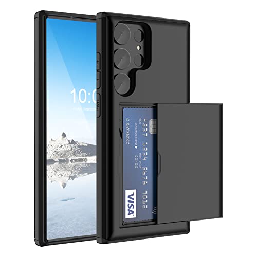 Kompatibel mit Galaxy S23 Ultra Hülle Brieftasche mit Kreditkartenhalter Ausweisfach Stoßfest Hart PC TPU Handyhülle Slide Flip Schutzhülle für Samsung Galaxy S23 Ultra 2023 (Schwarz) von SQMCase