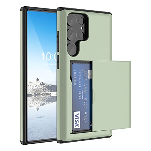 Kompatibel mit Galaxy S23 Ultra Hülle Brieftasche mit Kreditkartenhalter Ausweisfach Stoßfest Hart PC TPU Handyhülle Slide Flip Schutzhülle für Samsung Galaxy S23 Ultra 2023 (grün) von SQMCase