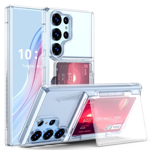 Schutzhülle für Samsung Galaxy S23 Ultra 2023, kompatibel mit Galaxy S23 Ultra, Brieftaschenformat, mit Kreditkartenfach, weiches TPU, kratzfest, stoßfest, transparent mit Ständer, transparent von SQMCase