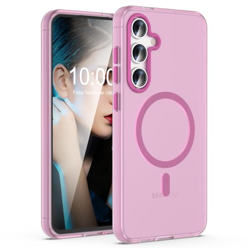 Kompatibel mit Galaxy S24 FE Hülle Magnetisch, [Kompatibel mit Magsafe] Dicke, matte, mattierte, stoßfeste Kunststoffhülle, entworfen für Samsung S24 FE 6,7 Zoll 2024 - Frosted Pink von SQMCase