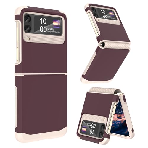 SQMCase Entworfen für Galaxy Z Flip 3 Hülle mit Scharnierschutz, Samsung Flip 3 robuste, stoßfeste Ganzkörper-Schutzhülle für Z Flip 3 5G (2023), Weinrot von SQMCase