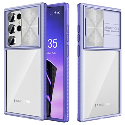 SQMCase Schutzhülle für Samsung Galaxy S23 Ultra mit Schiebekamera-Abdeckung, transparent, schlanke Passform, stoßfest, Schutzhülle für S23 Ultra 5G 6,8 Zoll 2023 (lila) von SQMCase