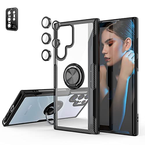 Schutzhülle für Samsung Galaxy S22 Ultra mit 9H gehärtetem Glas, Karbonfaser-Design, kristallklare Abdeckung mit Drehring, Ständer für Samsung Galaxy S22 Ultra Schutzhülle für Samsung Galaxy S22 Ultra mit 9H gehärtetem Glas, Karbonfaser-Design, kristallklare Abdeckung mit Drehring, Ständer für Samsung Galaxy S22 Ultra von SQMCase