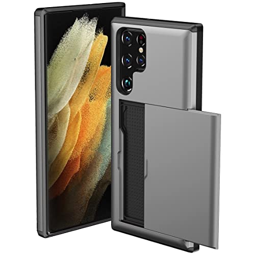 Schutzhülle für Samsung Galaxy S23 Ultra 2023, kompatibel mit Galaxy S23 Ultra, Brieftaschenformat, Kreditkartenfach, stoßfest, Hart-PC, TPU, Schiebe-Klapphülle (Grau) von SQMCase