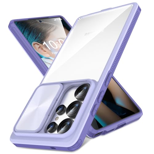 Schutzhülle für Samsung Galaxy S24 Ultra mit Schiebe-Kamera-Abdeckung, transparent, schlank, stoßfest, Kamera-Schutz, Handyhülle für S24 Ultra 5G, 17,3 cm (6,8 Zoll), Transparent / Violett von SQMCase