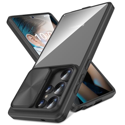 Schutzhülle für Samsung Galaxy S24 Ultra mit Schiebe-Kamera-Abdeckung, transparent, schlank, stoßfest, Kamera-Schutz, Handyhülle für S24 Ultra 5G, 17,3 cm (6,8 Zoll), transparent / Schwarz von SQMCase