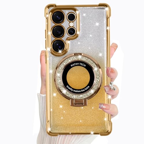 Schutzhülle für Samsung Galaxy S25 Ultra, transparent, glitzernd, mit Ständer und Kameralinsenschutz, luxuriöse, vergoldete Hülle, stoßfeste Schutzhülle für Samsung Galaxy S25 Ultra (Gold) von SQMCase