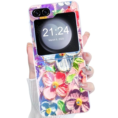 Schutzhülle für Samsung Galaxy Z Flip 6, buntes Retro-Ölgemälde, Blumendruck, glänzendes Muster, niedlich, exquisit, stilvoll, langlebig, TPU-Schutzhülle für Mädchen und Frauen (Blumen) von SQMCase