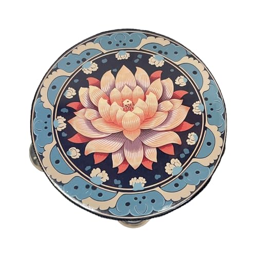 6/7/8 Zoll Tambourin Gemaltes Muster Tamburin Kinder für Erwachsene, Handtrommel Gehaltene Percussion für Fotorequisiten, Tanzbegleitung(Blue,8 INCH_A) von SQOYEI
