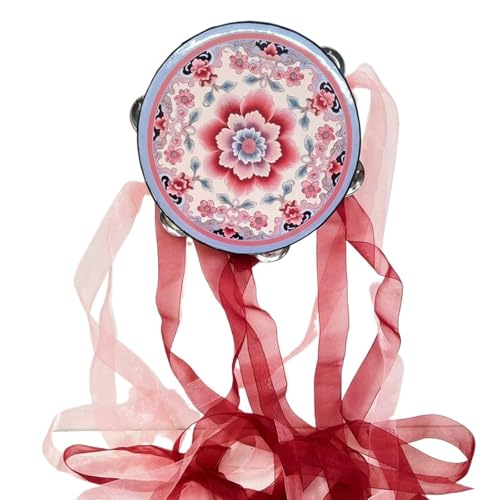 6/7/8 Zoll Tambourin Gemaltes Muster Tamburin Kinder für Erwachsene, Handtrommel Gehaltene Percussion für Fotorequisiten, Tanzbegleitung(Pink,6 INCH_B) von SQOYEI