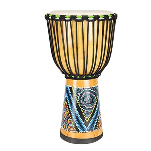 Afrikanische Perkussionsinstrumente Djembe Trommel Ziegenfell Trommelfell Buschtrommel, Anfänger Handbemaltes Muster Handtrommel(Standard 8-inch-D) von SQOYEI