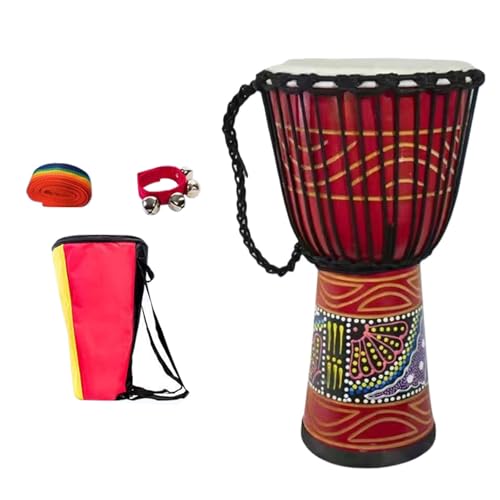 Buschtrommel Afrikanisch Inspirierte Musik, Tragbar Djembe Trommel Mit Handglocke Trommel Tasche, Riemen für Hochzeiten Handtrommel(Large 8-inch-A) von SQOYEI