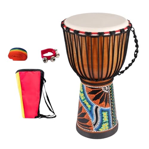 Buschtrommel Afrikanisch Inspirierte Musik, Tragbar Djembe Trommel Mit Handglocke Trommel Tasche, Riemen für Hochzeiten Handtrommel(Large 8-inch-D) von SQOYEI
