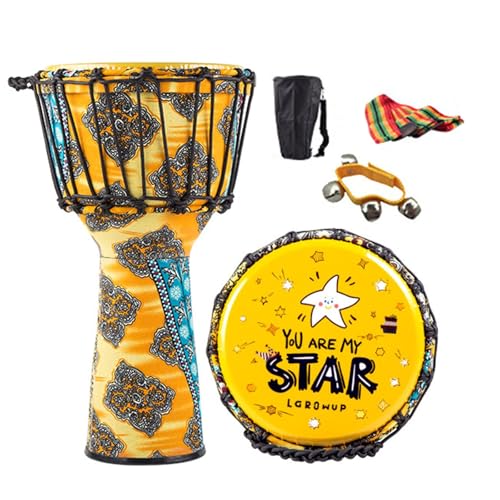 Ein Instrument Spielen Djembe Trommel 8/10 Zoll Dauerhaft Tragbar, für Kinder Buschtrommel Jugendliche, Konzert Handtrommel(Large 8inch A-rope+gifts) von SQOYEI
