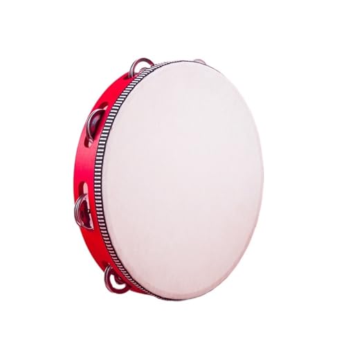 Gehaltene Percussion Hölzerne Tamburin Kinder für Erwachsene Tambourin, für Tanzbegleitung, Musikalische Erleuchtung Handtrommel(Rot,10 inch) von SQOYEI