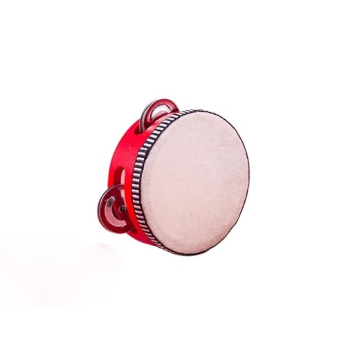 Gehaltene Percussion Hölzerne Tamburin Kinder für Erwachsene Tambourin, für Tanzbegleitung, Musikalische Erleuchtung Handtrommel(Rot,4 inch) von SQOYEI