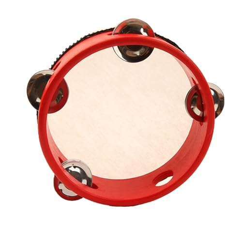 Hölzerne Handtrommel Gehaltene Percussion Tamburin Kinder Tragbar Tambourin für Hochzeitsauftritte, Outdoor-Auftritte(Rot,6 inch) von SQOYEI