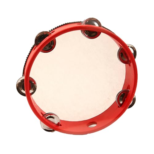 Hölzerne Handtrommel Gehaltene Percussion Tamburin Kinder Tragbar Tambourin für Hochzeitsauftritte, Outdoor-Auftritte(Rot,8 inch) von SQOYEI