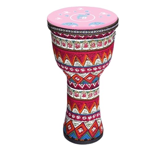 Kind Djembe Trommel Trommelfell Aus Ziegenleder Langlebig, Buschtrommel Schlagzeug Ethnischer Stil, Handtrommel für Geburtstag, Party(Large 8-inch Red A) von SQOYEI