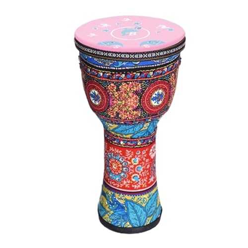 Kind Djembe Trommel Trommelfell Aus Ziegenleder Langlebig, Buschtrommel Schlagzeug Ethnischer Stil, Handtrommel für Geburtstag, Party(Large 8-inch Red B) von SQOYEI