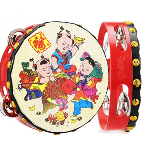Tamburin Kinder Chinesischer Stil für Volkstänze, Liedaufnahme Handtrommel für Erwachsene, Anfänger Tambourin Tragbar Gehaltene Percussion(16 cm) von SQOYEI