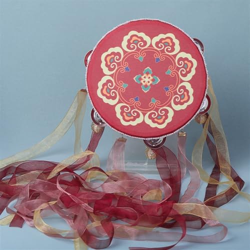 Tanzen Handtrommel Mit Bändchen Chinesischer Stil, Tambourin Tamburin Kinder für Schießrequisiten, Auftritte Im Freien(A-B) von SQOYEI