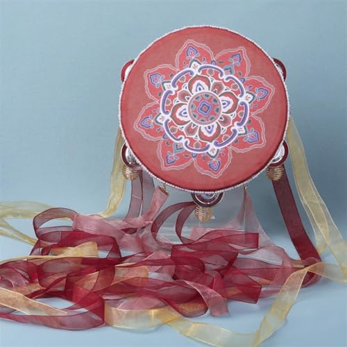 Tanzen Handtrommel Mit Bändchen Chinesischer Stil, Tambourin Tamburin Kinder für Schießrequisiten, Auftritte Im Freien(B-B) von SQOYEI