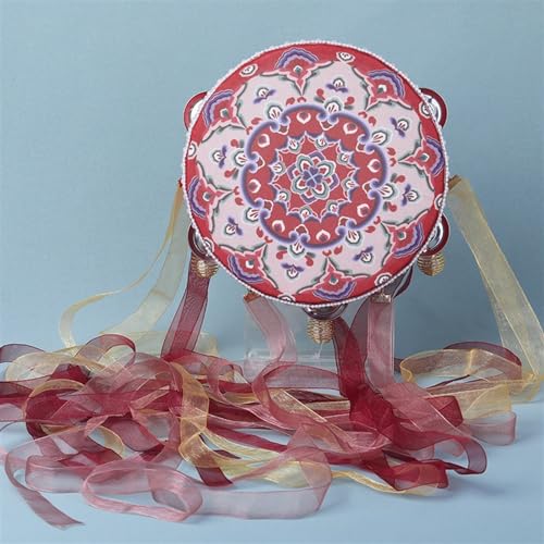 Tanzen Handtrommel Mit Bändchen Chinesischer Stil, Tambourin Tamburin Kinder für Schießrequisiten, Auftritte Im Freien(C-B) von SQOYEI