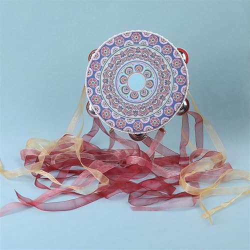 Tanzen Handtrommel Mit Bändchen Chinesischer Stil, Tambourin Tamburin Kinder für Schießrequisiten, Auftritte Im Freien(D-A) von SQOYEI