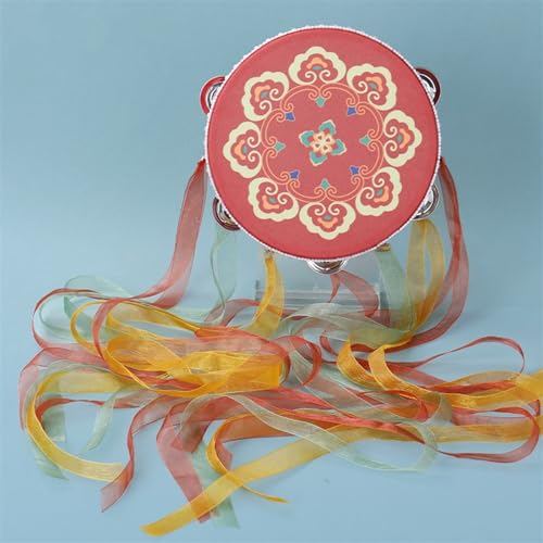 Tanzen Handtrommel Mit Bändchen Chinesischer Stil, Tambourin Tamburin Kinder für Schießrequisiten, Auftritte Im Freien(E-A) von SQOYEI