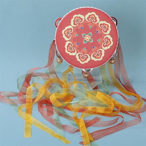 Tanzen Handtrommel Mit Bändchen Chinesischer Stil, Tambourin Tamburin Kinder für Schießrequisiten, Auftritte Im Freien(E-C) von SQOYEI