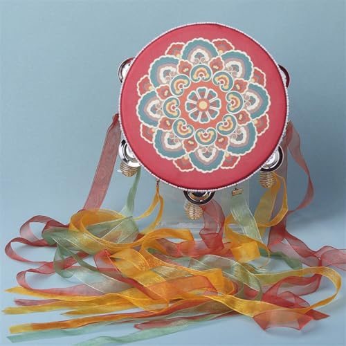 Tanzen Handtrommel Mit Bändchen Chinesischer Stil, Tambourin Tamburin Kinder für Schießrequisiten, Auftritte Im Freien(F-B) von SQOYEI
