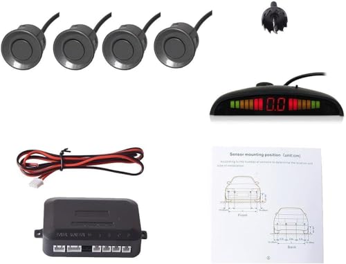 SQUADO - Parksensor Kit Desplay LED Akustik Auto Reverse Backup System + 4 Sensoren (grau) von SQUADO