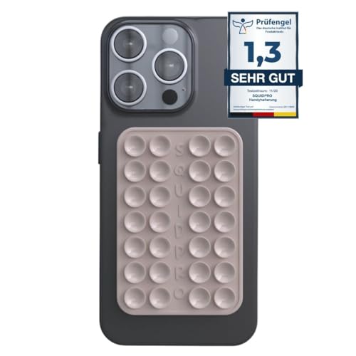 SQUIDPRO® - Silikon Saugnapf Handyhalterung, selbst-klebend, Kompatibel mit Allen gängigen iPhone- und Android Mobiltelefonen BZW. Handyhüllen, Freihändige Halterung für Selfies (Beige) von SQUIDPRO