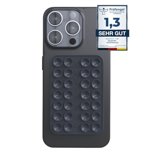 SQUIDPRO® - Silikon Saugnapf Handyhalterung, selbst-klebend, Kompatibel mit Allen gängigen iPhone- und Android Mobiltelefonen BZW. Handyhüllen, Freihändige Halterung für Selfies (Grey) von SQUIDPRO