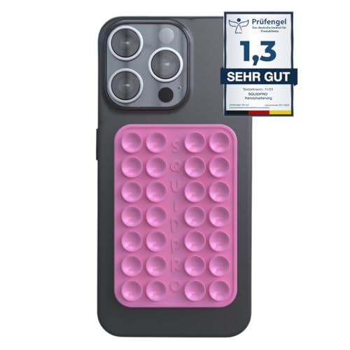 SQUIDPRO® - Silikon Saugnapf Handyhalterung, selbst-klebend, Kompatibel mit Allen gängigen iPhone- und Android Mobiltelefonen BZW. Handyhüllen, Freihändige Halterung für Selfies (Pink) von SQUIDPRO