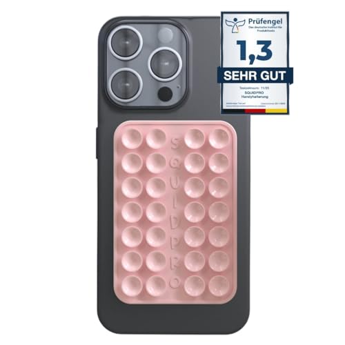 SQUIDPRO® - Silikon Saugnapf Handyhalterung, selbst-klebend, Kompatibel mit Allen gängigen iPhone- und Android Mobiltelefonen BZW. Handyhüllen, Freihändige Halterung für Selfies (Rosa) von SQUIDPRO