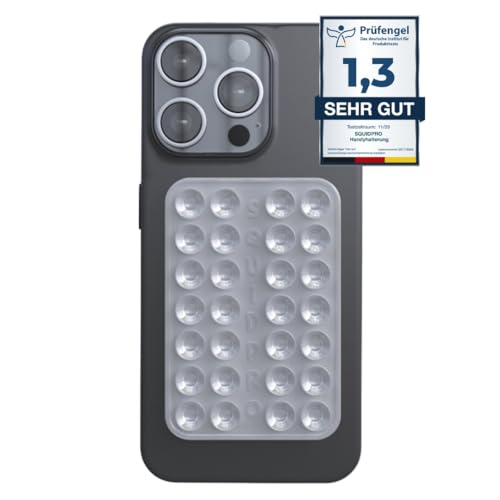 SQUIDPRO® - Silikon Saugnapf Handyhalterung, selbst-klebend, Kompatibel mit Allen gängigen iPhone- und Android Mobiltelefonen BZW. Handyhüllen, Freihändige Halterung für Selfies (Transparent) von SQUIDPRO