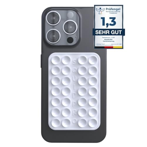 SQUIDPRO® - Silikon Saugnapf Handyhalterung, selbst-klebend, Kompatibel mit Allen gängigen iPhone- und Android Mobiltelefonen BZW. Handyhüllen, Freihändige Halterung für Selfies (White) von SQUIDPRO