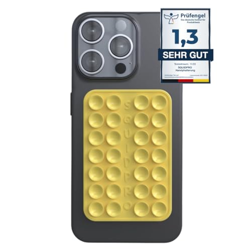 SQUIDPRO® - Silikon Saugnapf Handyhalterung, selbst-klebend, Kompatibel mit Allen gängigen iPhone- und Android Mobiltelefonen BZW. Handyhüllen, Freihändige Halterung für Selfies (Yellow) von SQUIDPRO