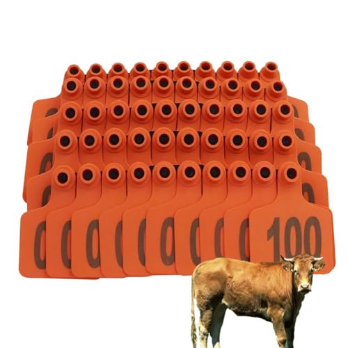 Ohrhörer, 100/200/300/400/500 Stücke Farm Tier Ohr -Ohr -Tags Plastikohrringe Ziegenvieh und Schweineausweis (blau, gelb, rot, grün, orange, rosa) Orange Adult cattle001-100 von SQYDFDC