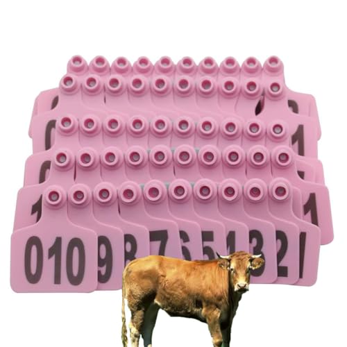 Ohrhörer, 100/200/300/400/500 Stücke Farm Tier Ohr -Ohr -Tags Plastikohrringe Ziegenvieh und Schweineausweis (blau, gelb, rot, grün, orange, rosa) Rosa Adult cattle001-100 von SQYDFDC