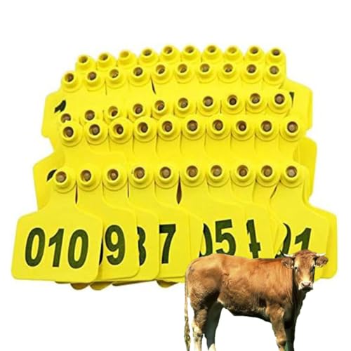 Ohrhörer, 100/200/300/400/500 Stücke Farm Tier Ohr -Ohr -Tags Plastikohrringe Ziegenvieh und Schweineausweis (blau, gelb, rot, grün, orange, rosa) yellow Adult cattle401-500 von SQYDFDC