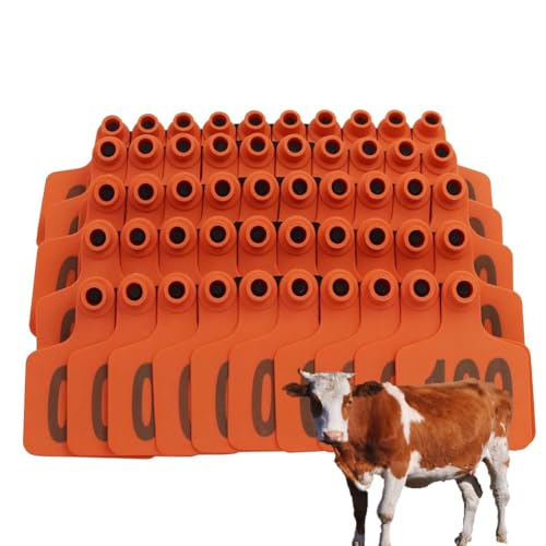 Ohrhörer für Kuhohrmarken, Schweine, Schafe, Vieh 500pcs004-100/101-200/201-300/301-400/401-500 (Rot/Gelb/Grün/Blau/Orange/Pink) Orange Adult cattle001-100 von SQYDFDC