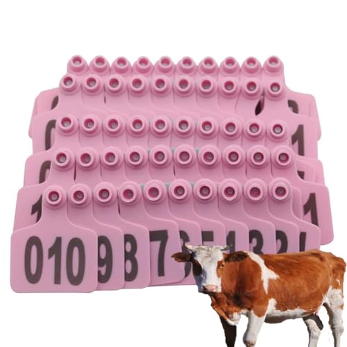 Ohrhörer für Kuhohrmarken, Schweine, Schafe, Vieh 500pcs004-100/101-200/201-300/301-400/401-500 (Rot/Gelb/Grün/Blau/Orange/Pink) Rosa Adult cattle101-200 von SQYDFDC