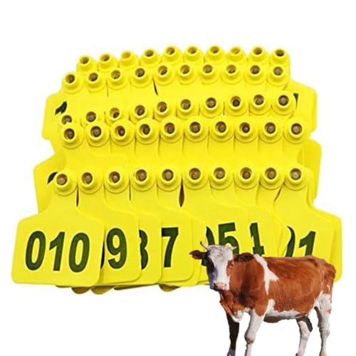 Ohrhörer für Kuhohrmarken, Schweine, Schafe, Vieh 500pcs004-100/101-200/201-300/301-400/401-500 (Rot/Gelb/Grün/Blau/Orange/Pink) yellow calf401-500 von SQYDFDC