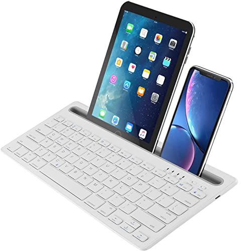 Bluetooth Funktastatur, Kabellose Wiederaufladbare Silent QWERTY Tastatur mit 2 Kanälen für iPad,Mac, PC, Laptop, Tablet,Surface,Phone,Computer,Smart TV,Windows/Android/iOS von SRAYG